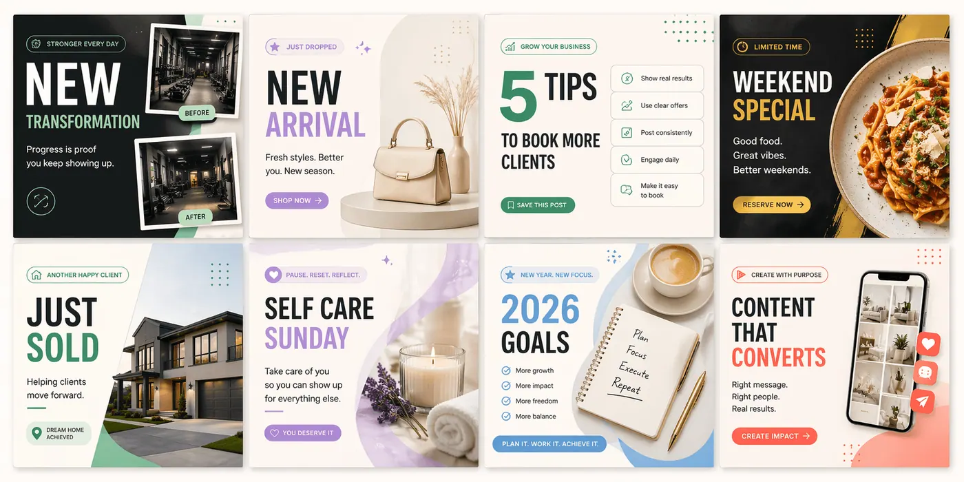 Grid of polished small business social media post examples